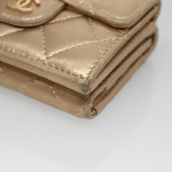 CHANEL Matelasse Compact Wallet Lamb Skin Gold CC Auth 136328 - Picture 8 of 16